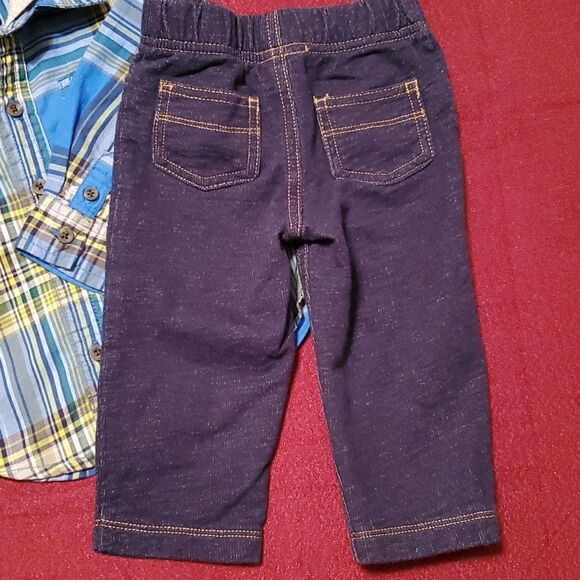 Carter's Plaid Button Down Hoodie Shirt & Elastic Waist Pants Sz 9M - Picture 6 of 12